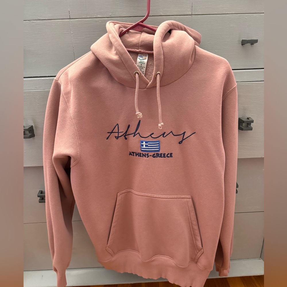 Athens-Greece Embroidered Hooded Sweatshirt - Dusty Rose